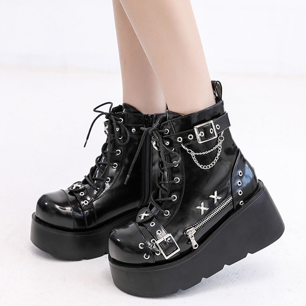 Motorcycle Chain - Sepatu Bot Pergelangan Kaki Platform Goth